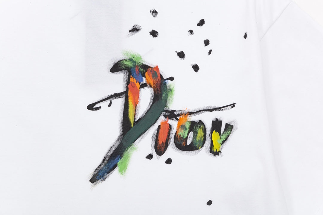 Round neck colorful letter graffiti inkjet printed short sleeves