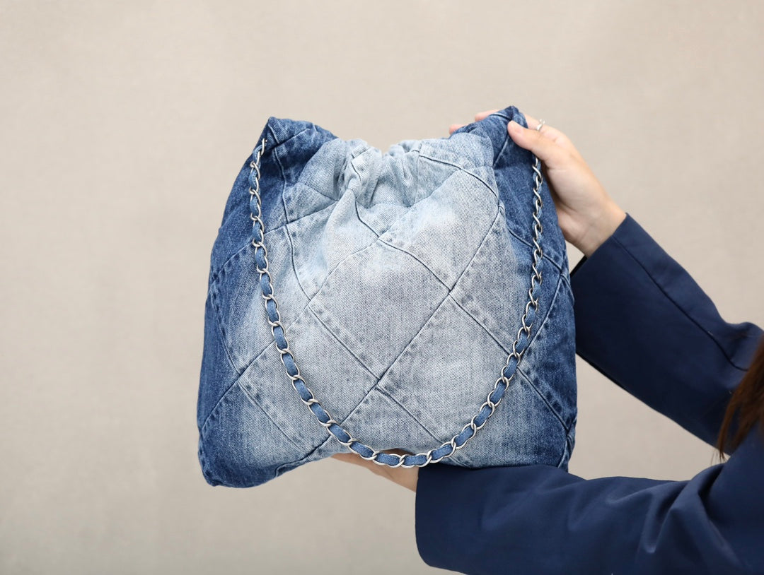 Handbag Washed Denim & Silver-Tone Metal Light