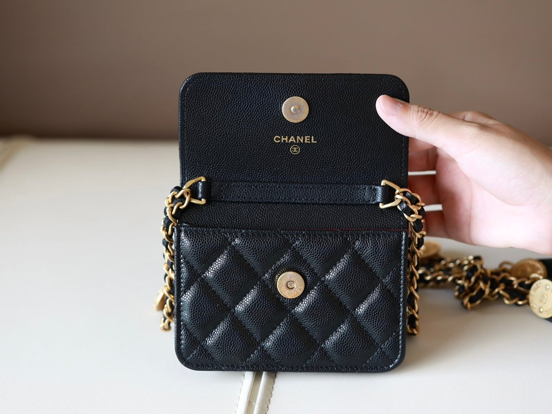 Black Quilted Caviar Bag Aged Gold Hardware