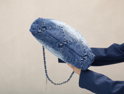 Handbag Washed Denim & Silver-Tone Metal Light