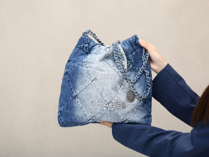 Handbag Washed Denim & Silver-Tone Metal Light