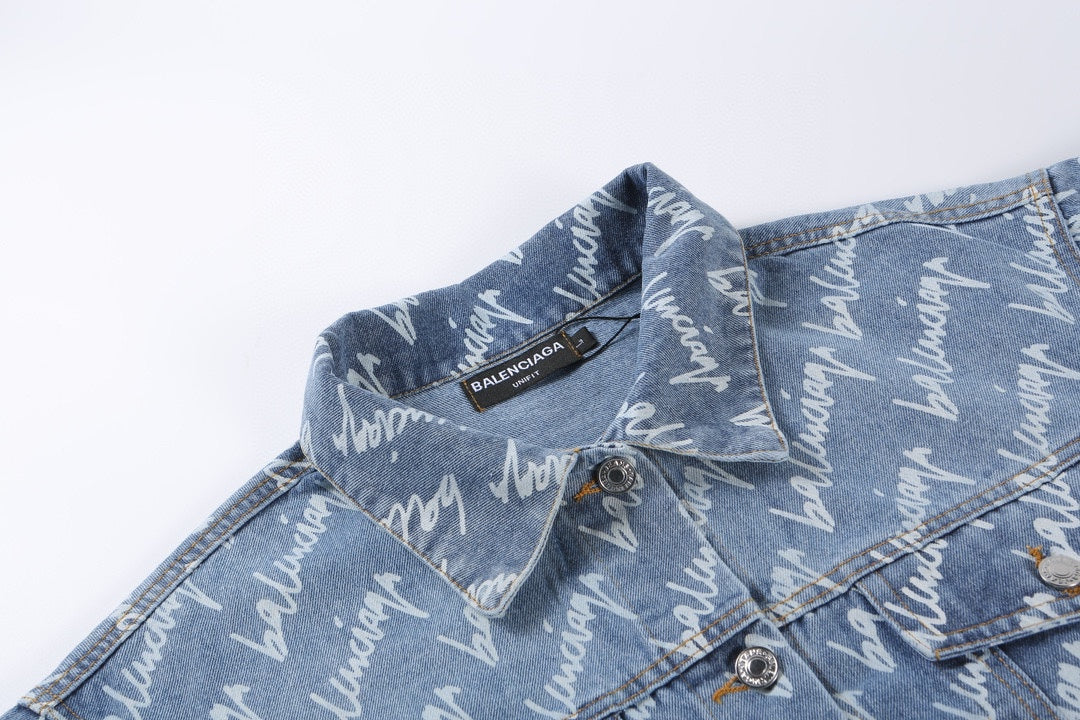 0717 New blue denim print jacket