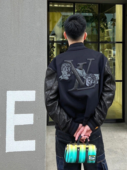 Monogram stitching leather sleeves towel embroidery baseball jacket woolen jacket