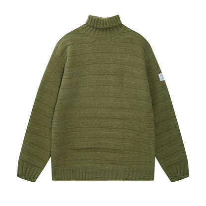 3D Knitted Turtleneck Ripped Knit Sweater