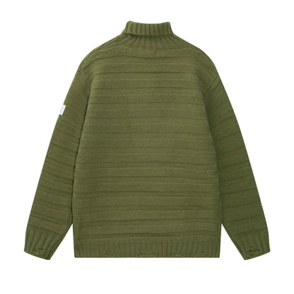 3D Knitted Turtleneck Ripped Knit Sweater